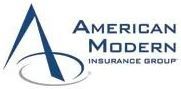 The american modern insurance group logo is blue and white.