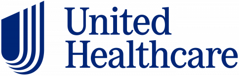 The logo for united healthcare is blue and white with a shield.