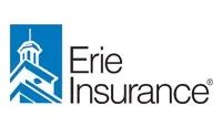 The logo for erie insurance shows a building with a tower on top of it.