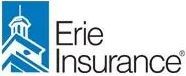 The logo for erie insurance shows a building with a tower on top of it.