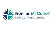 The logo for frontier-mt carroll mutual insurance has a compass on it.