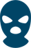 A blue ski mask with a white mouth and eyes on a white background.