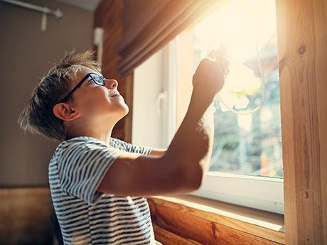 Kid Opening The Window Blind — San Diego, CA — Blind Speed-Sparkle Blinds