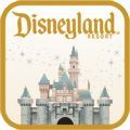 A disneyland logo with a castle in the background.