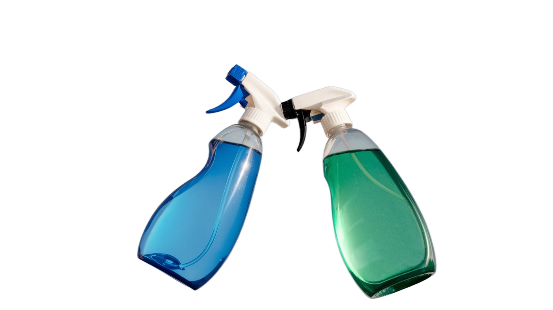 A woman in an apron is holding a spray bottle and giving a thumbs up.