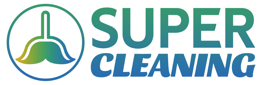 A logo for super cleaning with a broom in a circle.