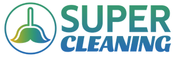 The logo for super cleaning shows a broom in a circle.