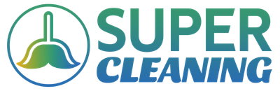 A logo for super cleaning with a broom in a circle.