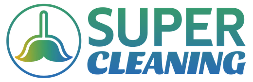 A logo for super cleaning with a broom in a circle.