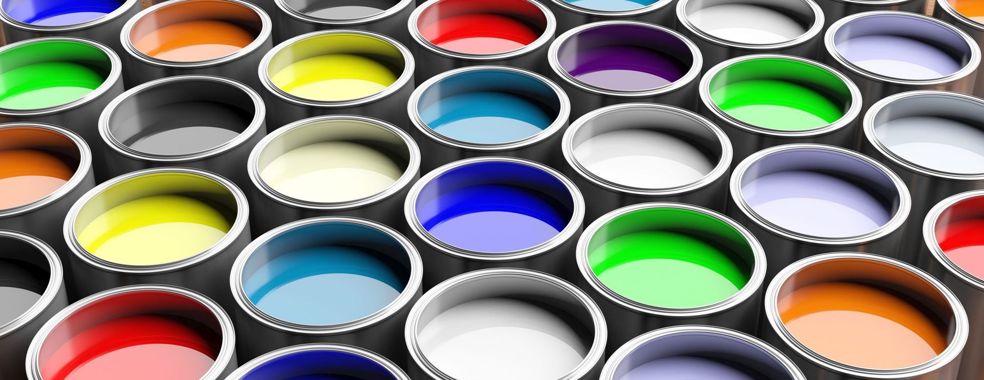 Paint pots of all colours, by Sudbury painter and decorator DMB Painting and Decorating