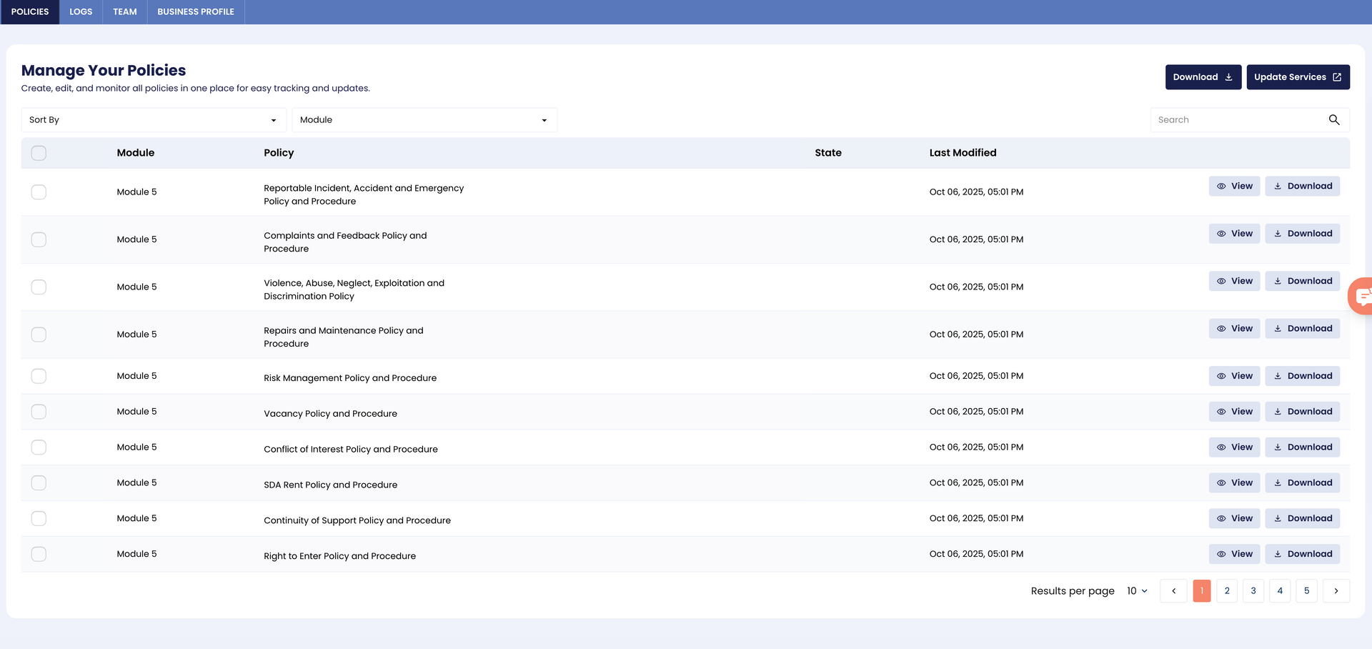 Table of data with several rows and columns of information displayed on a webpage.