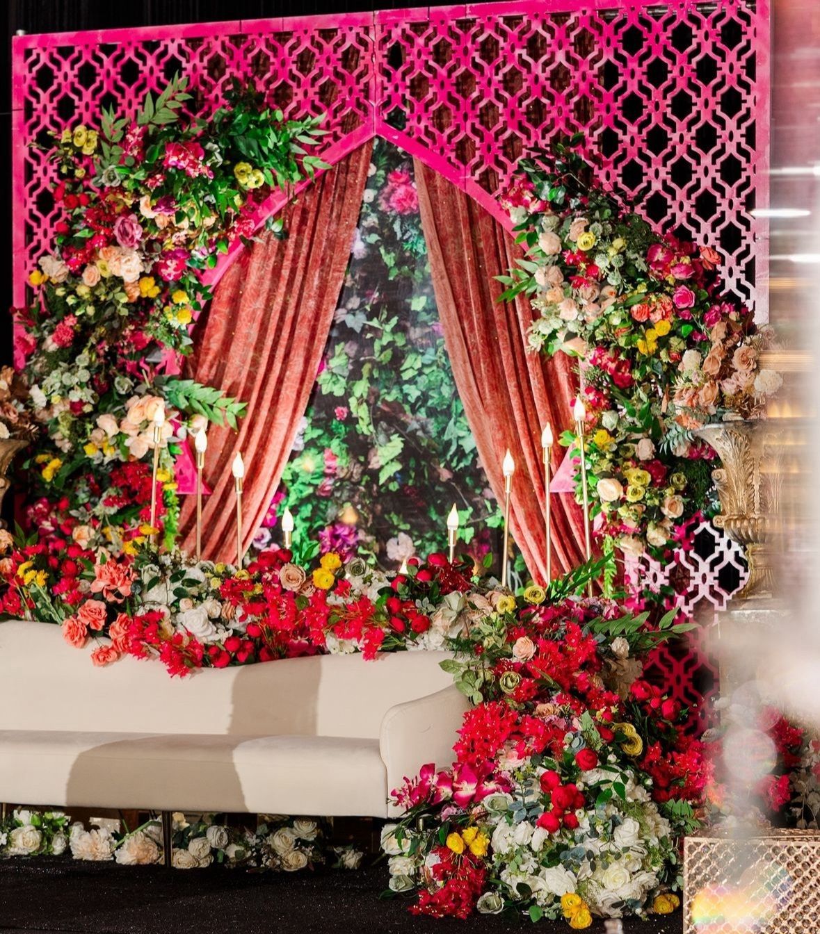 Candles and flower decorations for an Indian wedding in Toronto