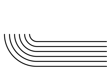 A black and white drawing of curved lines on a white background.