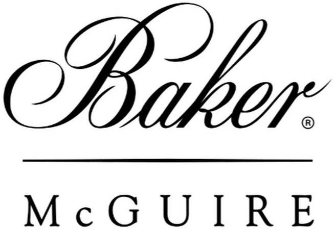 A black and white logo for baker mcguire