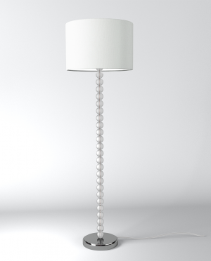 A white floor lamp with a white shade on a white background