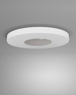 A white round ceiling light with a hole in the middle.