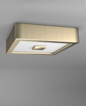 A square ceiling light with a white glass shade