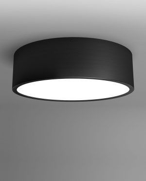 A black ceiling light with a white light inside of it.