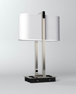 A table lamp with two white shades on a white background