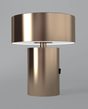 A table lamp with a cylindrical base and a round shade