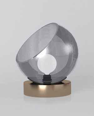 A 3d model of a glass table lamp with a light inside of it.