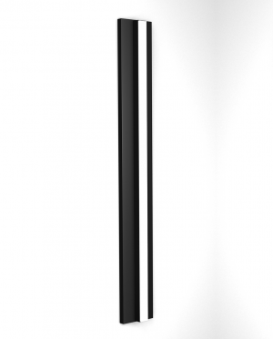 A black pole with a white stripe on the side on a white background.