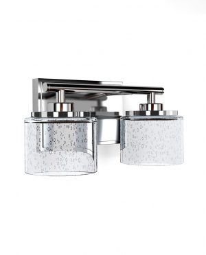 A bathroom vanity light with two square shades on a white background.