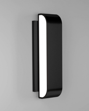 A black wall light with a white stripe on the side.
