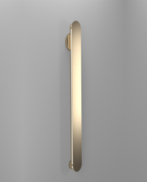 A 3d model of a door handle on a gray wall.
