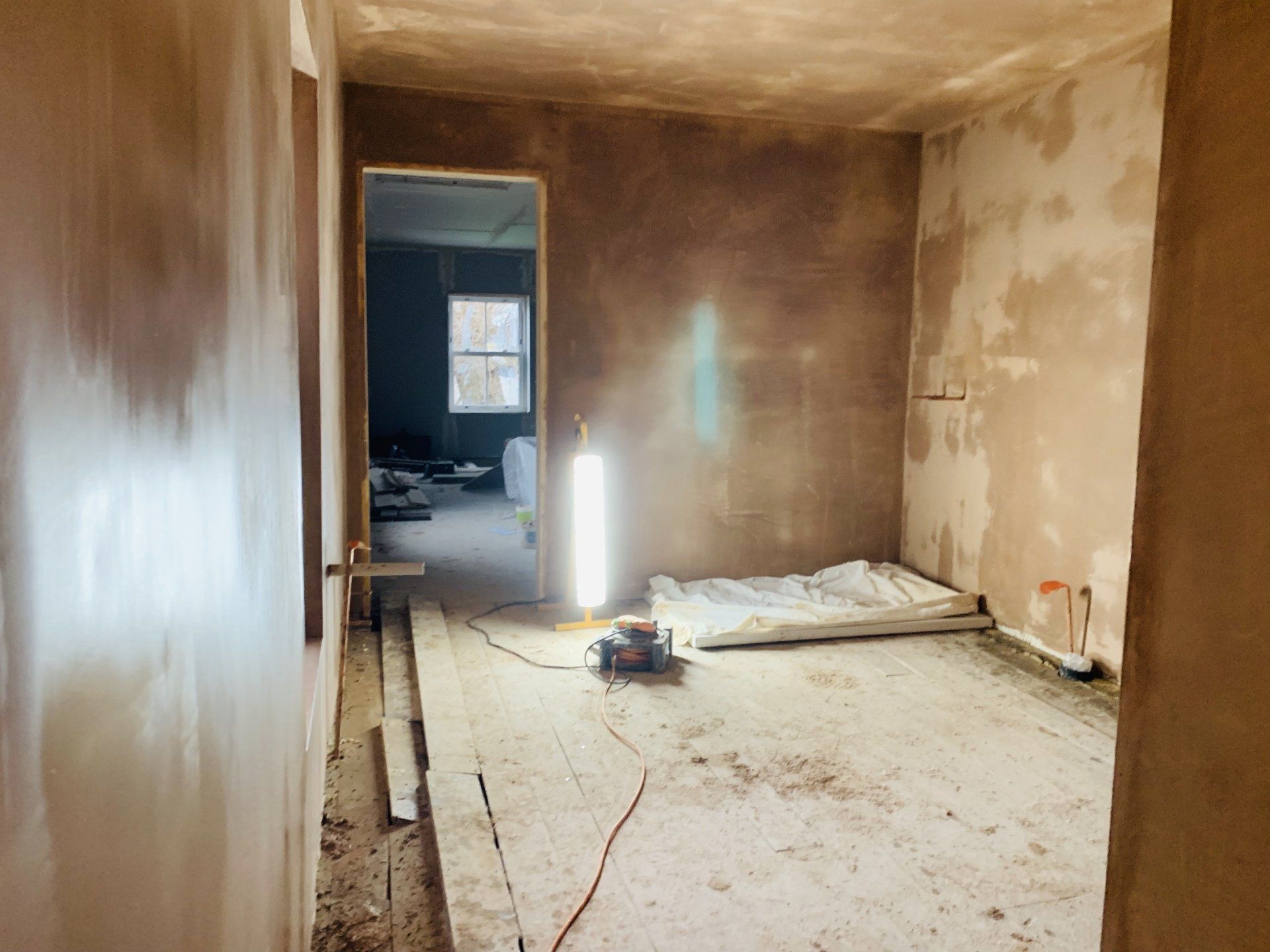 Project in progress - Residential renovation project with entire room having recently been re-plastered 