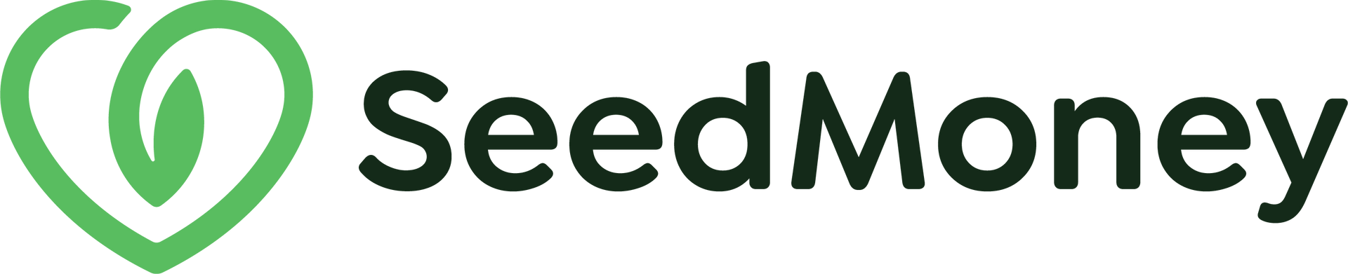 A logo for seedmoney with a green heart on a white background.