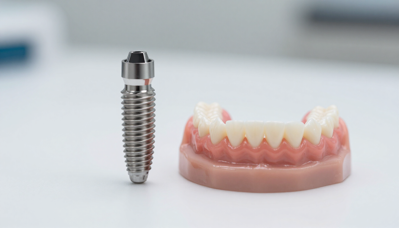 Comparison of dental implant and denture models in a clinic.