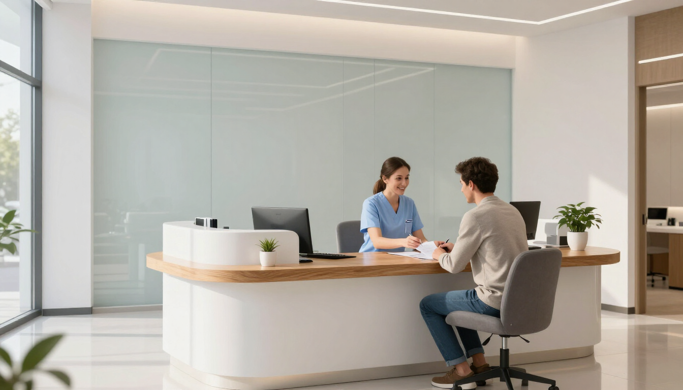 A senior patient smiling while holding their renewed Canadian Dental Care Plan card in a modern dental office.