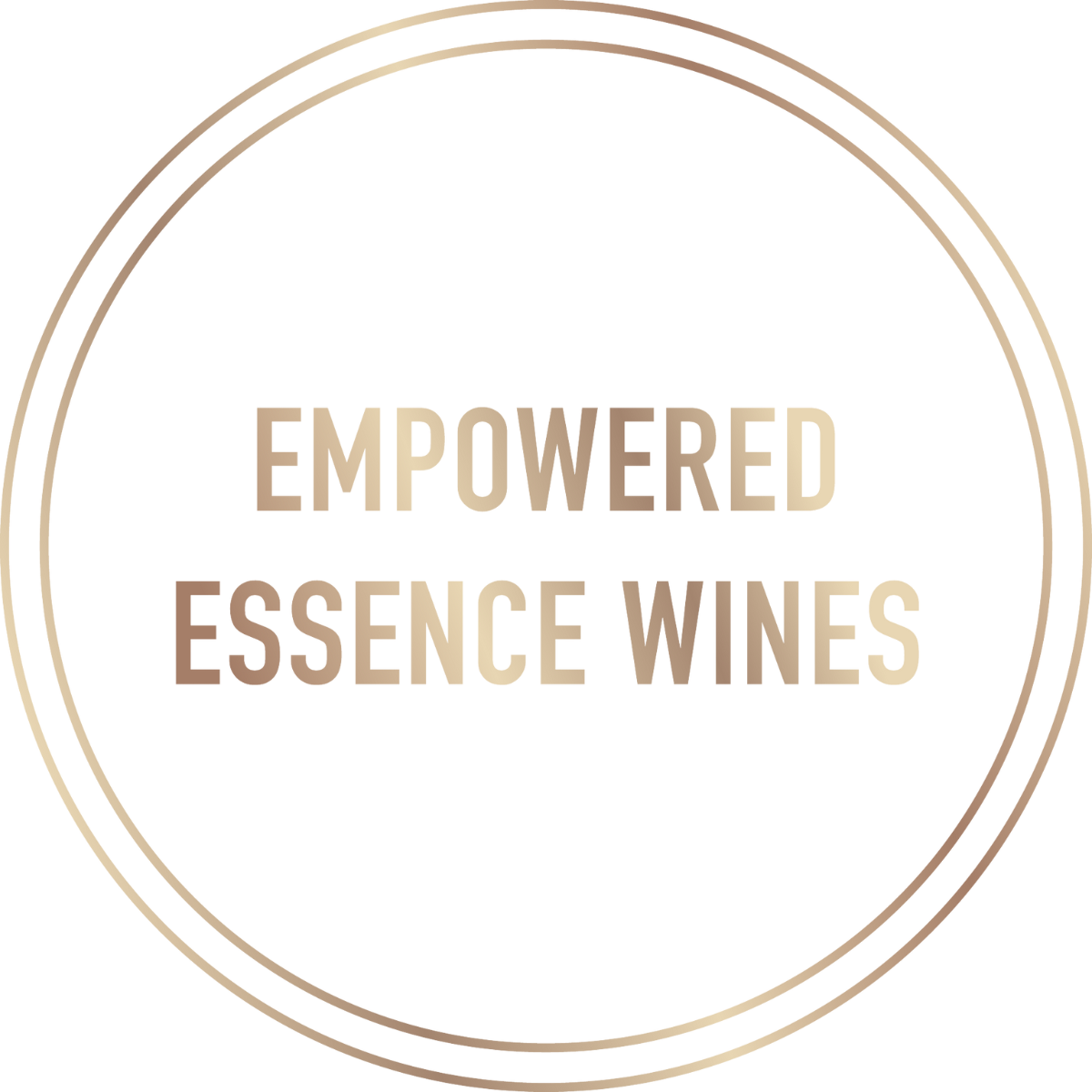 Logo for Empowered Essence Wines: gold text within double gold circles.