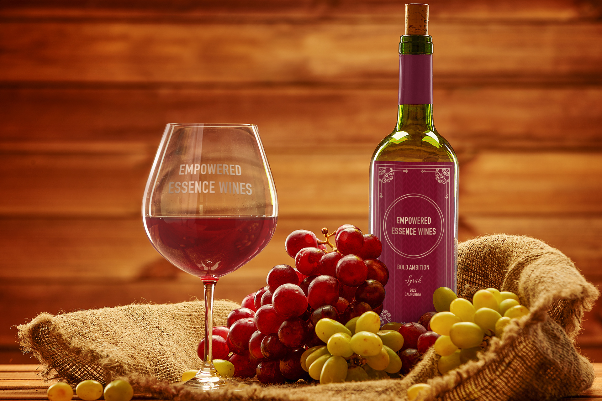 Hands holding wine glasses and a smartphone displaying a logo.