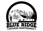 Blue Ridge Outdoor Maintenance logo: Cabin, mountains, trees, silhouette of person, text in an arc.