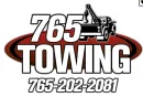 765 TOWING logo with tow truck illustration and phone number 765-202-2081.