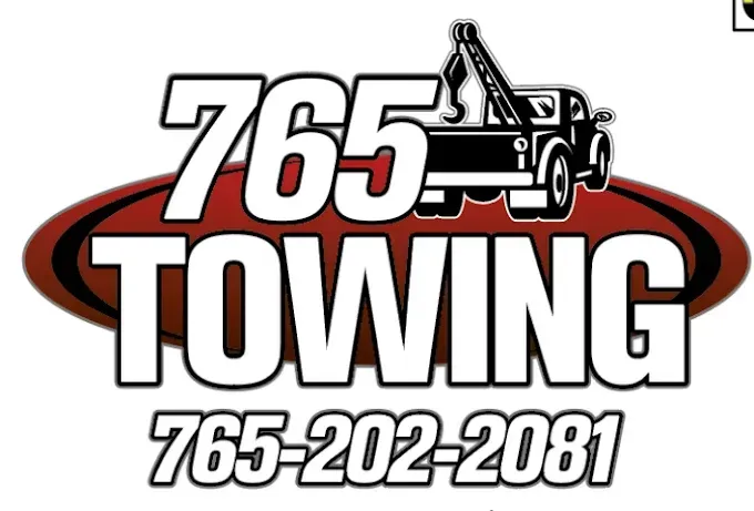 765 TOWING logo with tow truck illustration and phone number 765-202-2081.