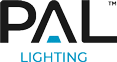 The logo for pal lighting is black and blue on a white background.