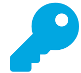 A blue key with a hole in the middle on a white background.