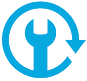 A blue tag with a white arrow pointing to the right on a white background.