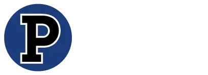 A black letter P with a white outline centered on a solid blue circle.