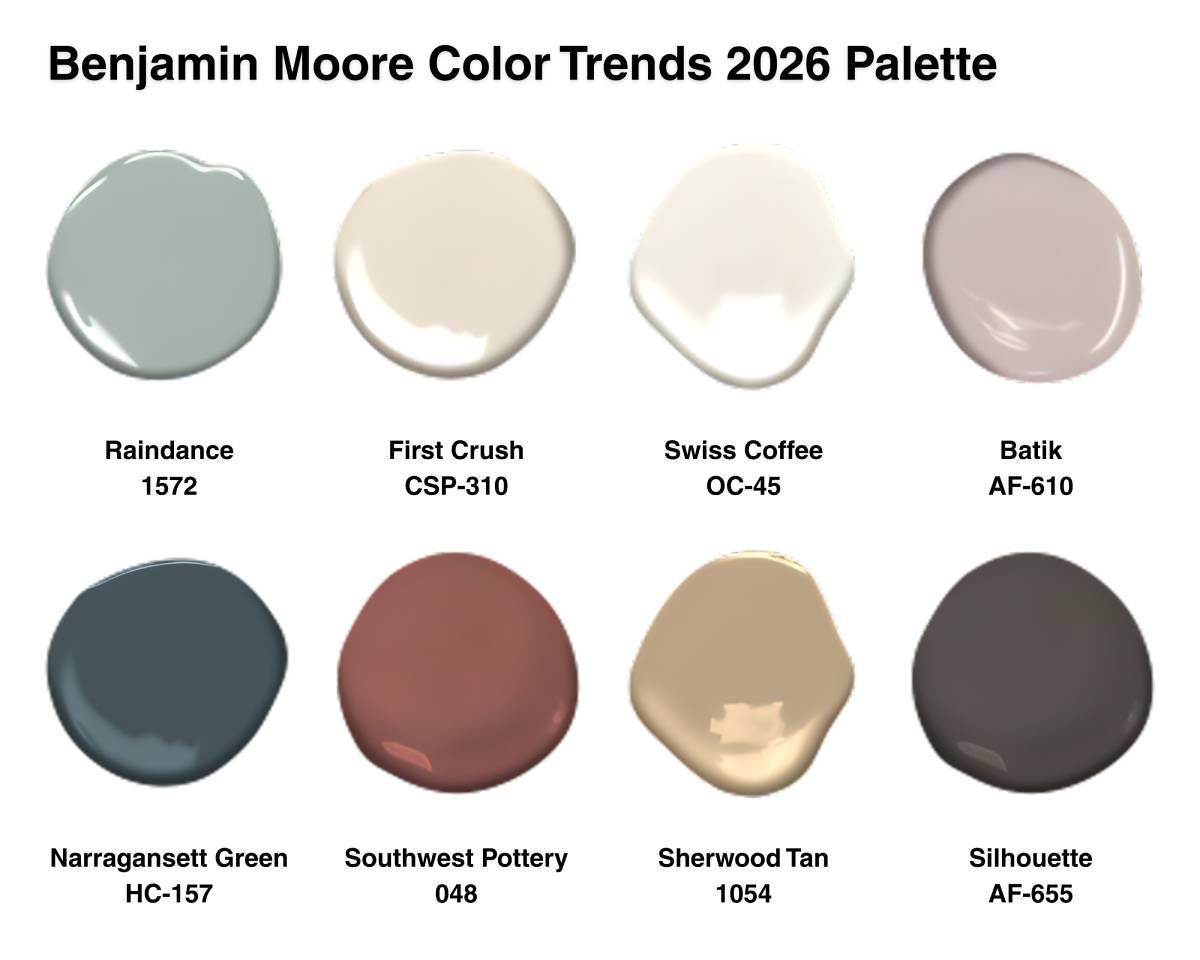 Benjamin Moore Color Trends 2026 Palette with 8 color samples near Waukee & Des Moines, IA and Omaha, NE