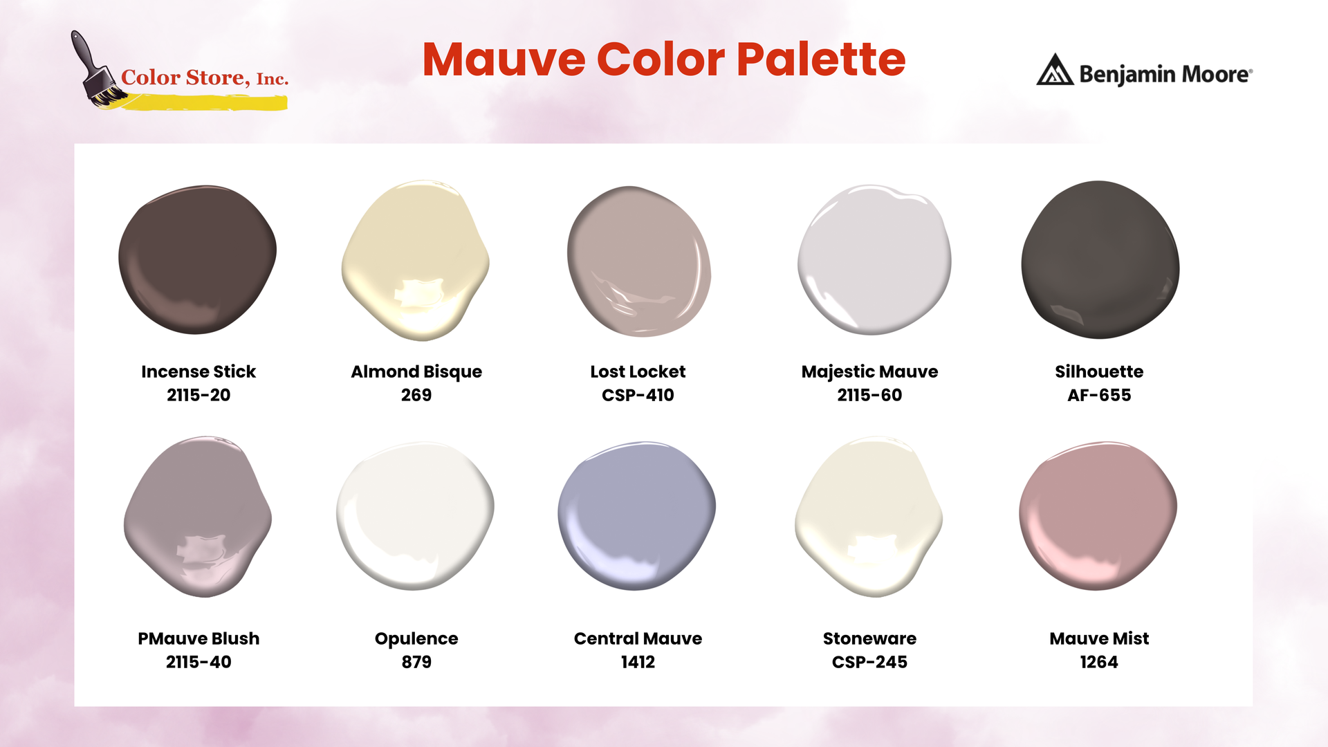 Benjamin Moore Mauve Paint Colors and Accents in a palette of the shades mentioned below.