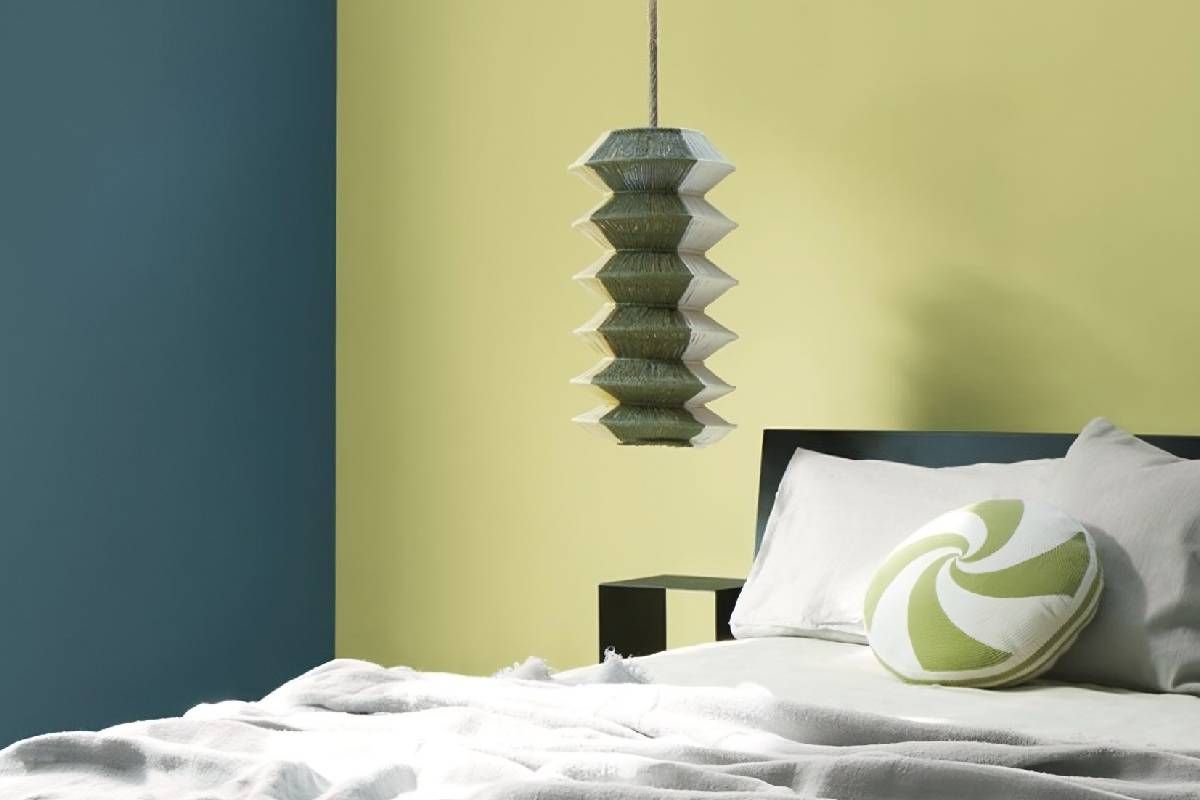 Bedroom painted with vibrant colors from the Benjamin Moore Color Stories® Collection