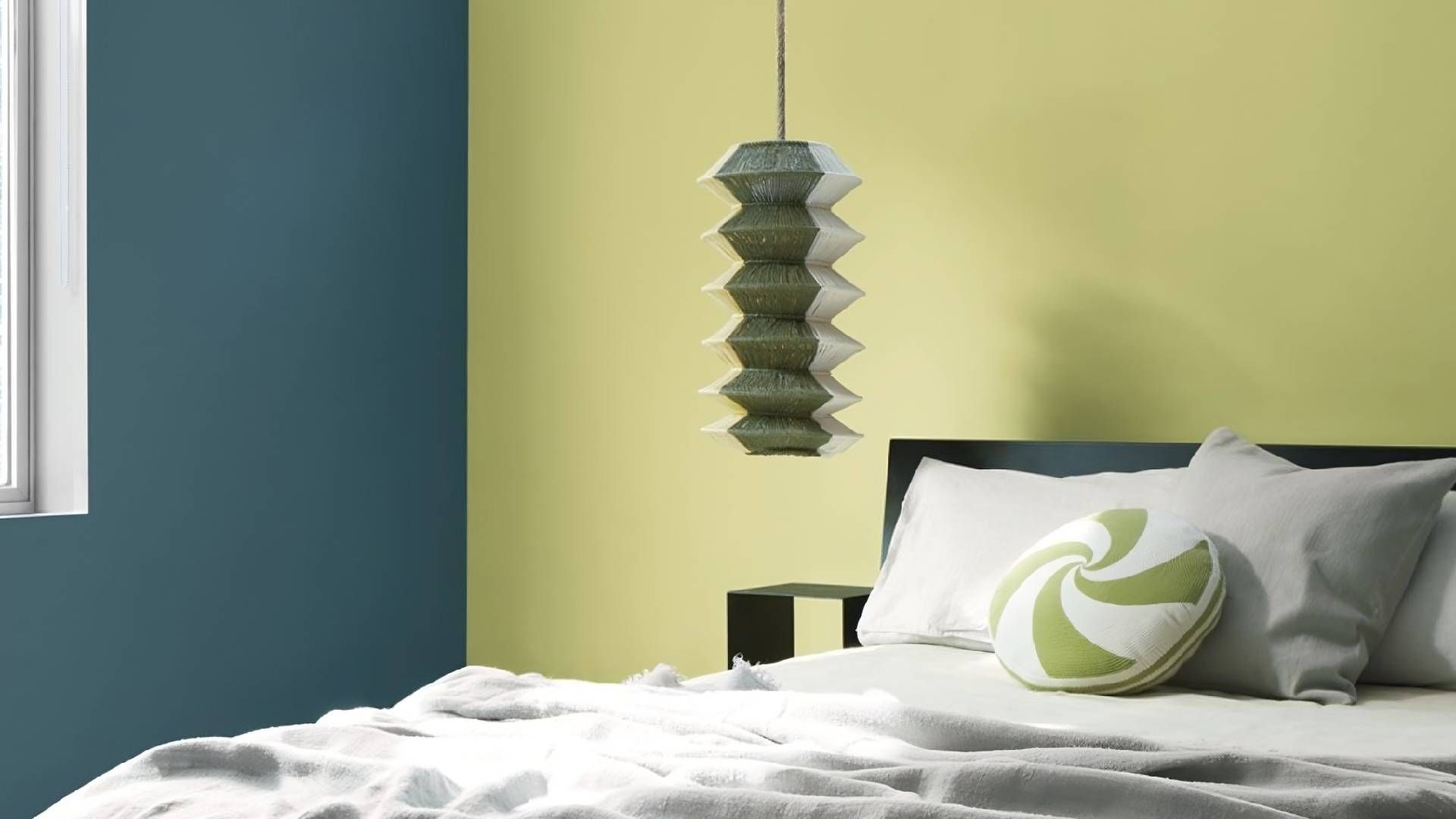 Bedroom painted with vibrant colors from the Benjamin Moore Color Stories® Collection