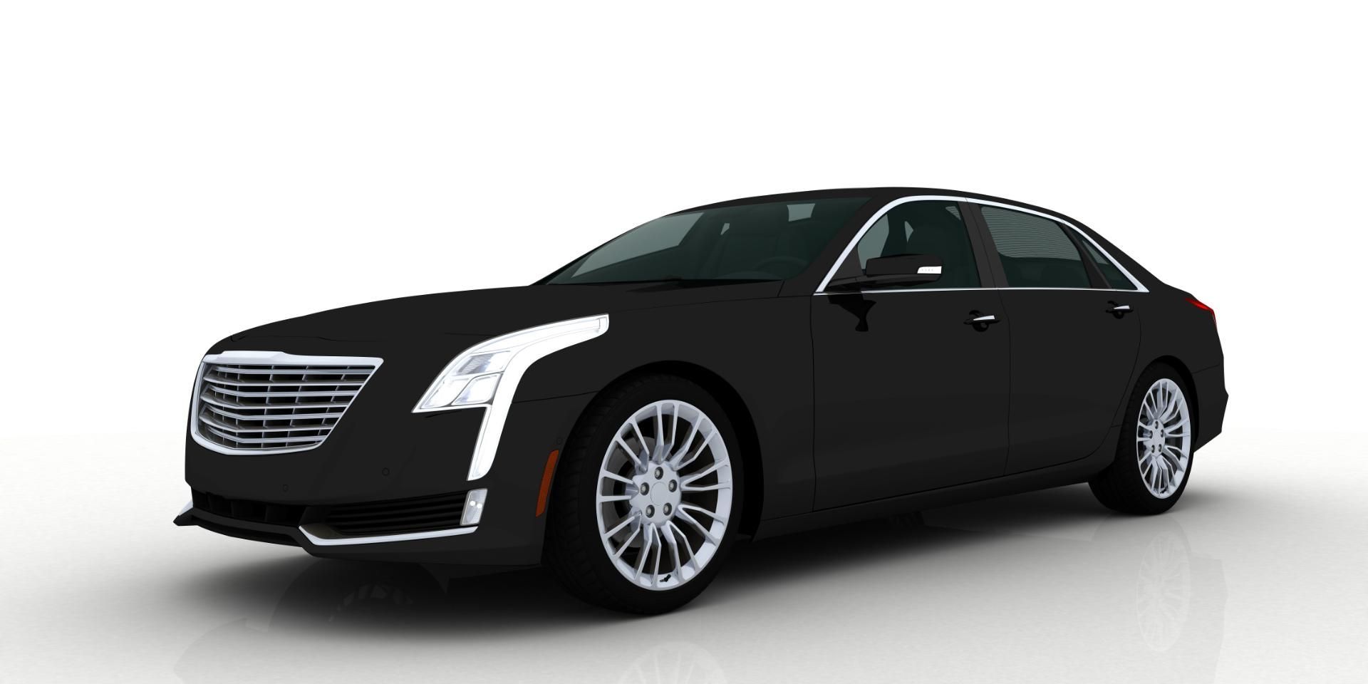Black luxury sedan on a white studio background, front-left view