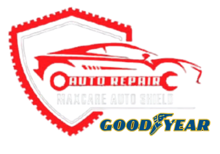 Red shield logo with red car silhouette, &ldquo;Auto Repic,&rdquo; &ldquo;Nanacre Auto,&rdquo; and Goodyear branding