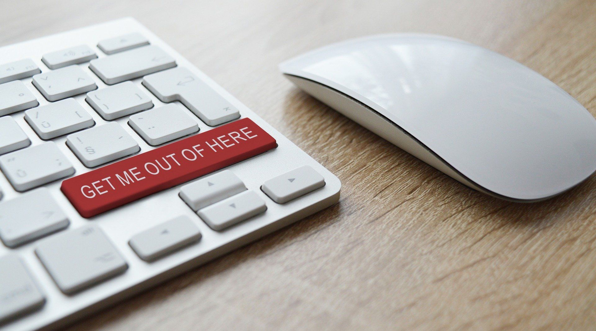 White keyboard with a red 