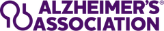 Logo of the Alzheimer's Association in purple text with an abstract purple figure.